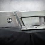 Pair of flat-plate alloy toolboxes featuring whale tail locks