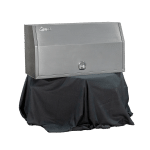 Closed aluminium canopy displayed on stand with black cover