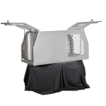 Half dog box, half canopy setup made from aluminium with gas strut lids and side vents
