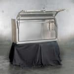 Aluminium UTE canopy with door open showing interior layout