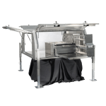 Interior setup of UTE canopy featuring cutting board and storage units