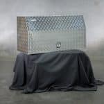 Aluminium UTE canopy toolbox with checker plate finish and open top door