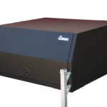 Black aluminium UTE canopy displayed with jack-off legs