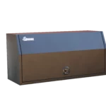 Powder-coated black UTE toolbox featuring adjustable shelf and four drawers