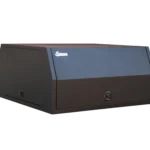 Three-door black UTE canopy with a sleek finish, designed for durability and secure storage on the back of a vehicle