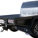 Powder-coated black tray with integrated under-tray toolboxes