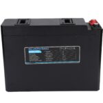 Compact 12V lithium battery with M8 terminals and blue label