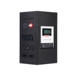 Black modular power control box with multiple power outputs