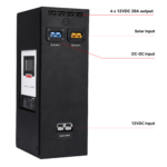 Black aluminium power station unit with front control panel