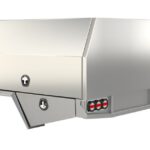 Heavy-duty raw aluminium service body designed for trade use