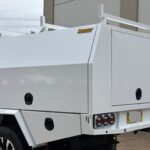 Large aluminium service body with under-tray toolboxes and LED lights