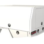 White aluminium service body with lockable side compartments