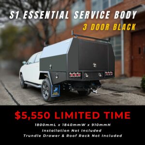 S1  Service Body Flat Alloy with 3 Door – Black